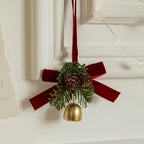 🎀 Christmas Velvet Bow & Pinecone Bell Ornament