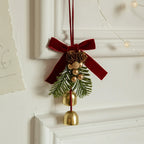 🎀 Christmas Velvet Bow & Pinecone Bell Ornament